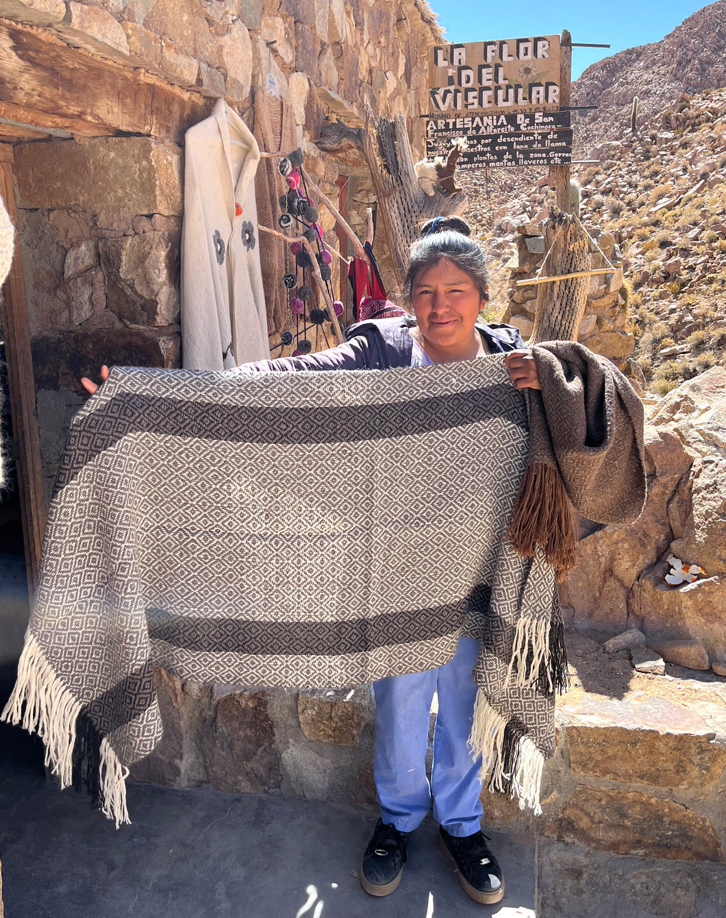 Black White Grey Llama Wool Throw (or Shawl)