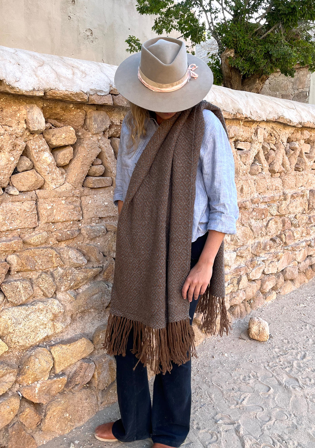 Brown & Grey Llama Wool Throw (or Shawl)