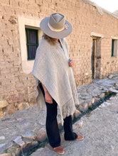 Load image into Gallery viewer, Grey Llama Wool Ruana Shawl
